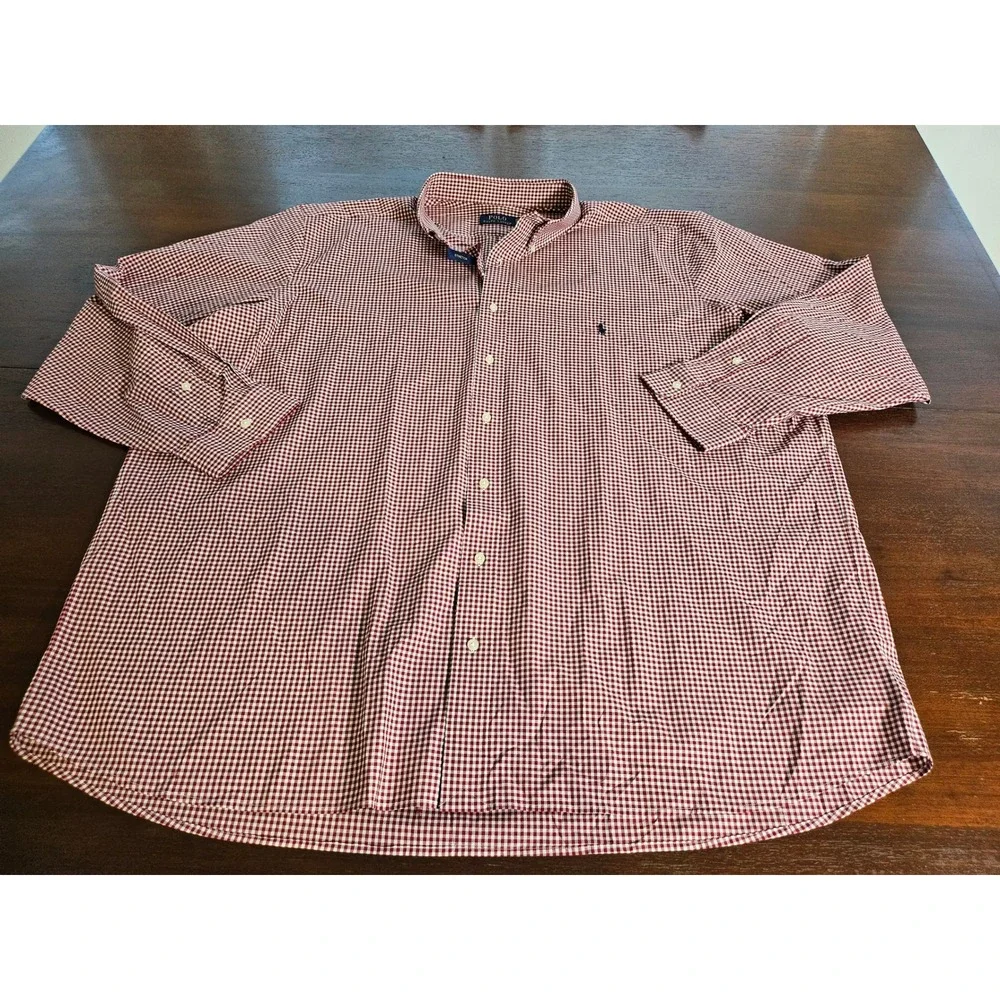 Polo Ralph Lauren Button Down Men 3XB Burgundy Gingham Stretch Long Sleeve Shirt - Picture 3 of 10